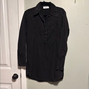 One Teaspoon Black Casual Button Down Shirt - distressed wash - tunic length